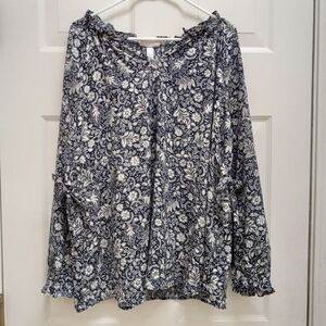 Isabel Maternity Floral Top Navy XL Ruffles Tie Long Sleeve Cottagecore Boho